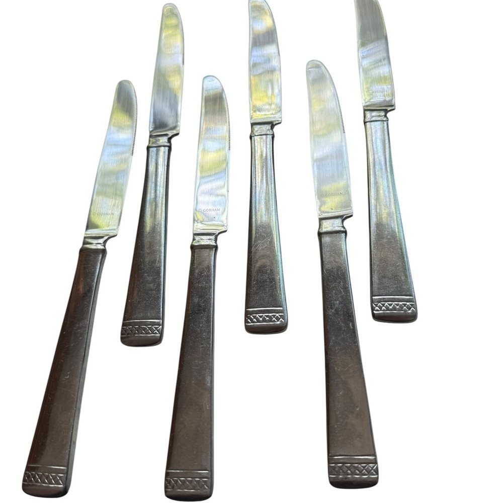 Gorham Serrated 9 inch Dinner Knives Unknown Pattern Lot of 6 Stainless  Steel
